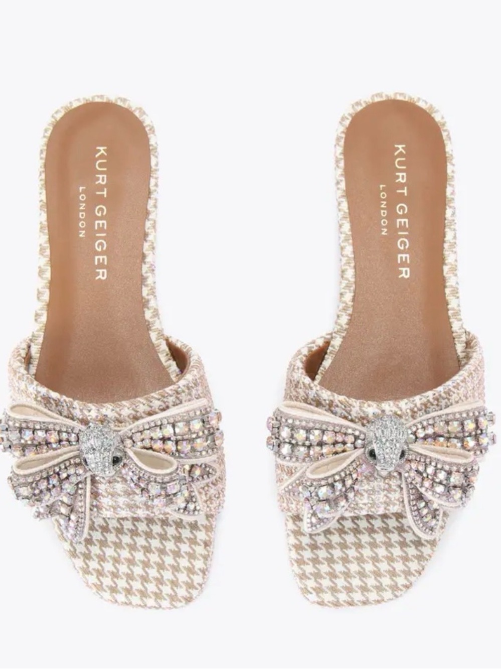Kurt Geiger Pink Beaded Bow Slide Mules